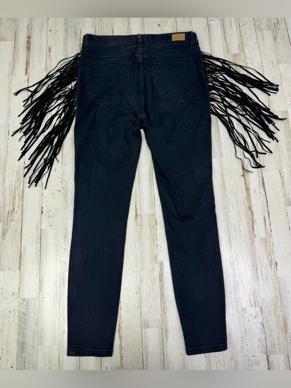 Judy Blue Jeans Womens 11/30 Black Mid Rise Skinny Fit Western Fringe - Picture 10 of 12